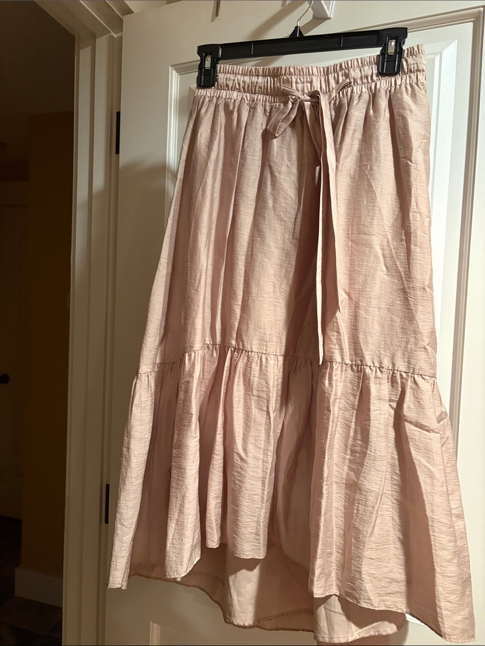 Club Monaco Blush Pink Raw Silk Tiered Maxi Skirt Drawstring Waist